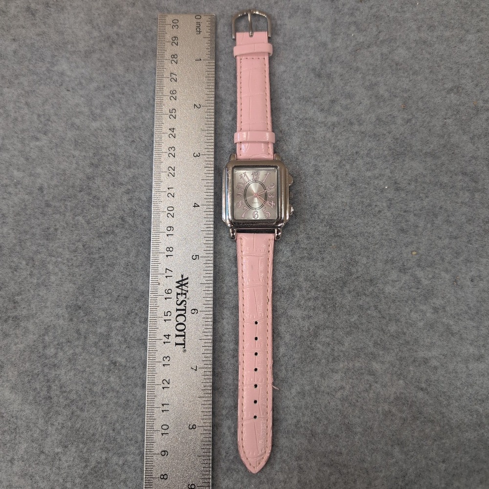 Womens Square Face Pink Leather Band Quartz Watch Japan Movt New Battery - Picture 4 of 4